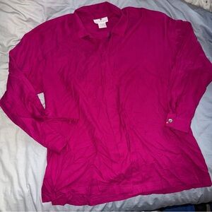 Vtg Saks Fifth Avenue Collection Fuchsia Hot Pink Silk Blouse abalone buttons